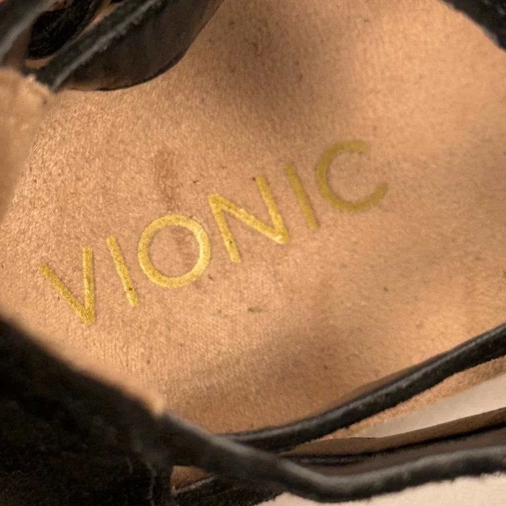 Vionic Calypso Black Suede Espadrille Wedge‎ Sandals Lace Up Cap Toe Women's 7.5